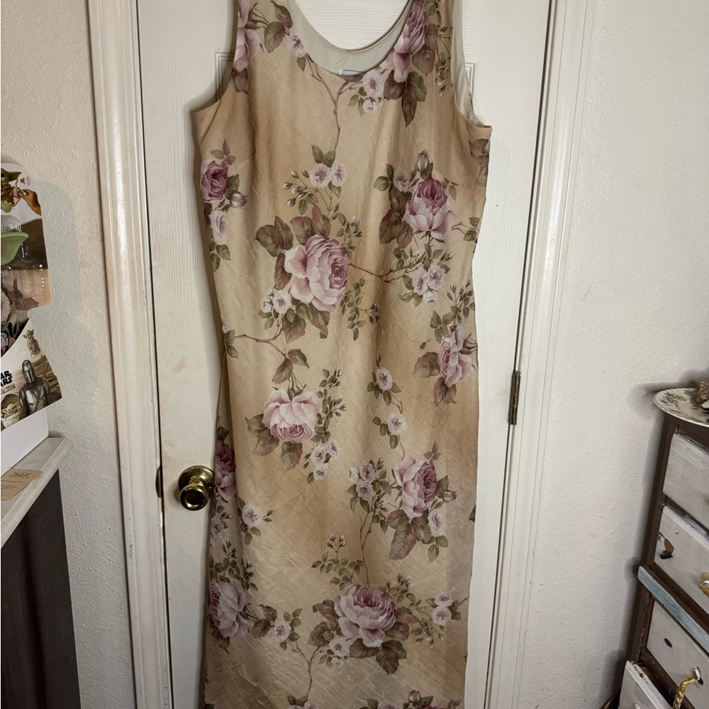 Pink and Cream Sleeveless Sheath Maxi Shift Dress